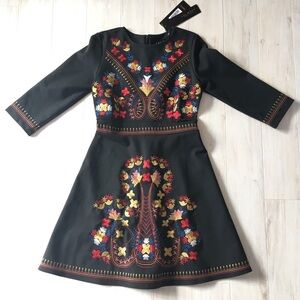NWT Lai Meng Five Cats Black Embroidered Dress
